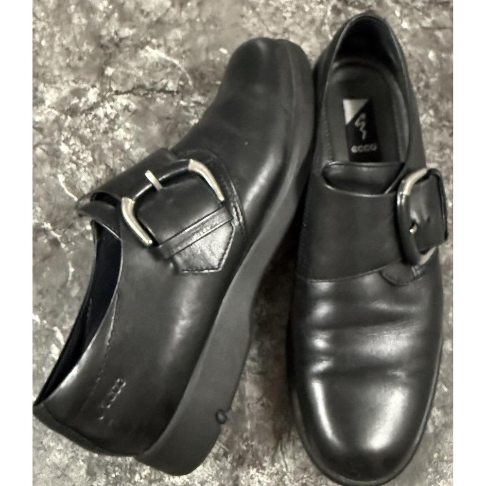 Ecco Black Leather Buckle Slip-On Loafers